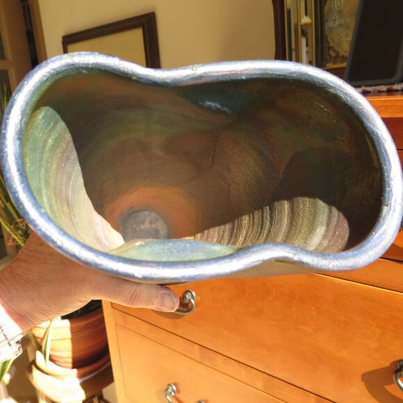 Raku Flatten Vase, Signed - Picture 7 of 7